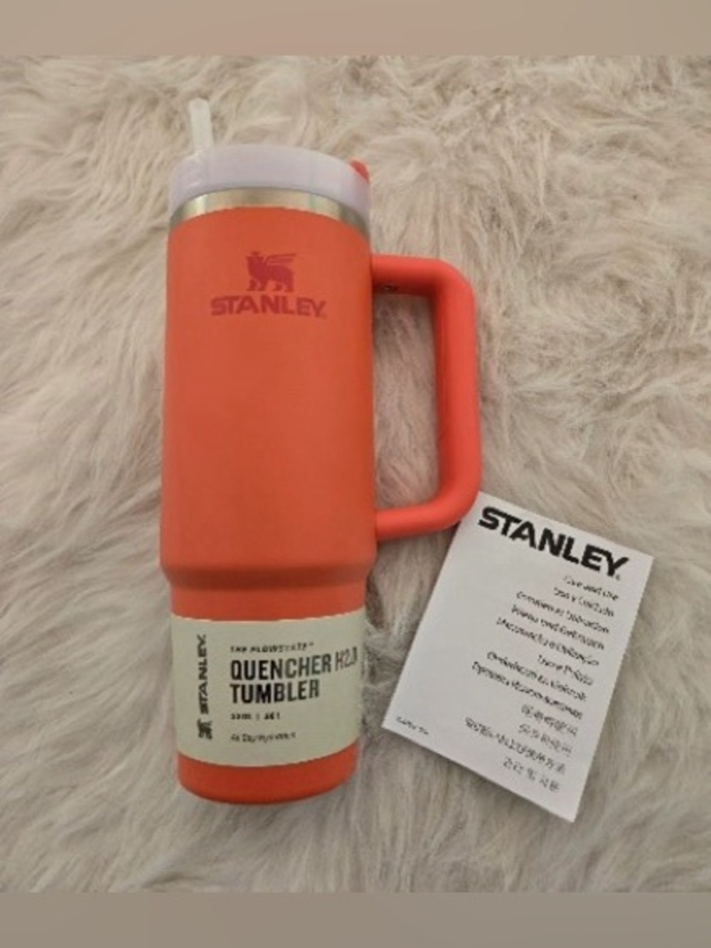 Stanley Orange Insulated Quencher Tumbler with Handle and Straw